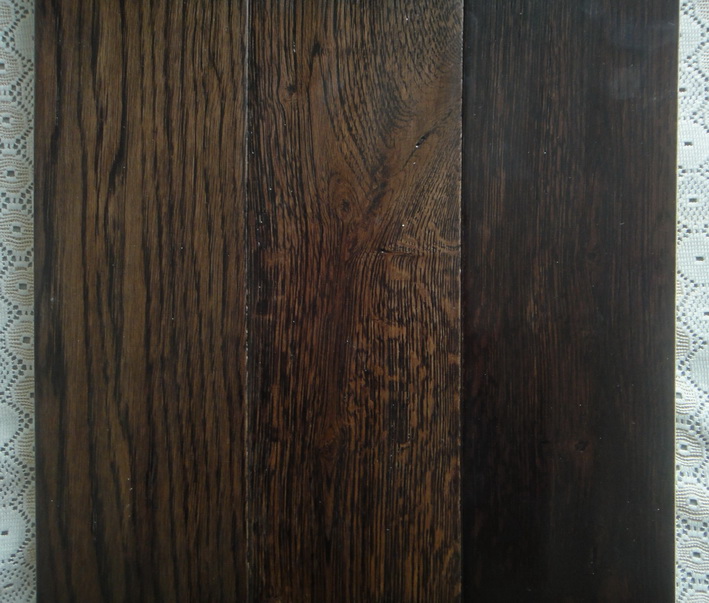 Oak Handscraped(surface waved) wood flooring stained dark color